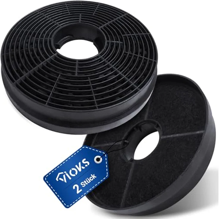 VIOKS Set 2x Kohlefilter Dunstabzugshaube Ersatz für Respekta MIZ0058 MIZ 0058 PKM CF130 Candy 49040890 35602288 49040117 352C66 - Rund Filter Dunstabzugshaube Aktivkohlefilter für Abzugshauben – Bild 1