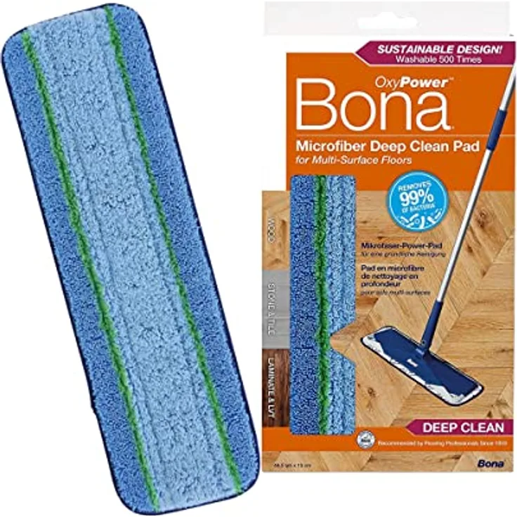Bona Wischmopp Bezug, Bodentuch, Mikrofaser Deep Clean-Pad mit PowerLoop®-Technologie, nachhaltig, kratzfrei, waschbar, grau