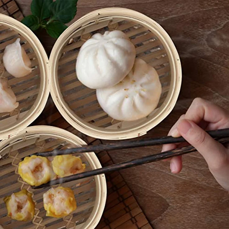 Relaxdays Bambus Dampfgarer, asiatischer Dämpfkorb mit 2 Etagen, für Dim Sum, Reis, Dampfgarer Einsatz, Ø 20,5 cm, natur – Bild 5