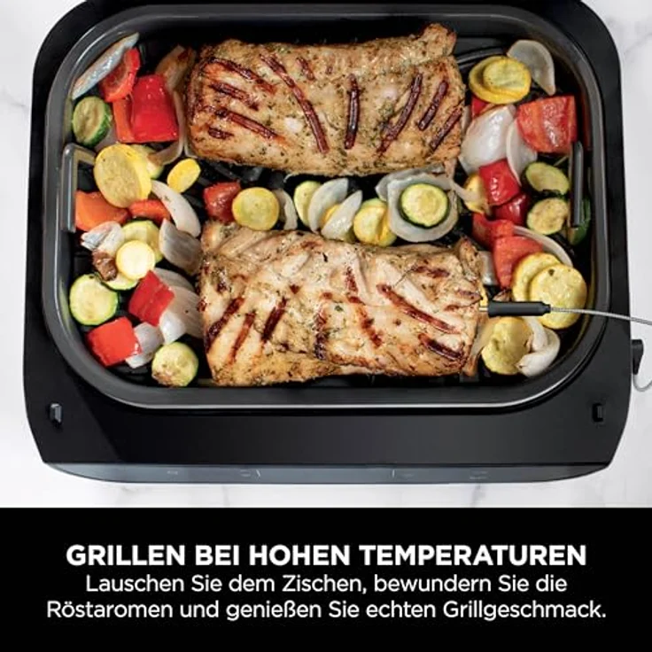 Ninja MAX 6-in-1-Grill & -Heißluftfritteuse für den Innenraum, 6 Kochfunktionen, für bis zu 6 Burger, 3,8-l-Fassungsvermögen, kaum Rauch, digitales Bratthermometer, Grau/Silber – Bild 5