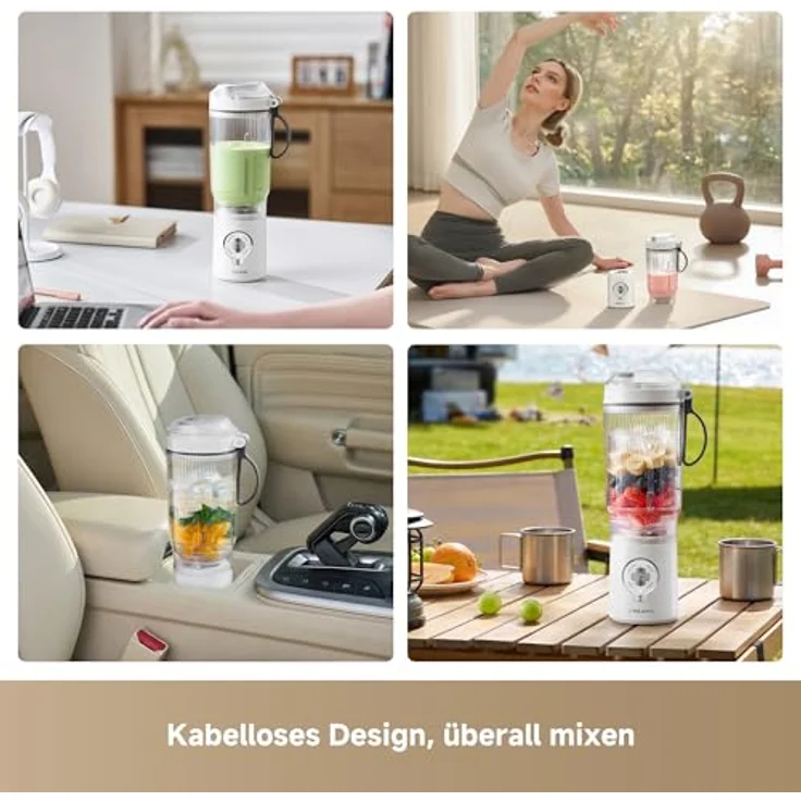 DREAME PortFresh Tragbarer Mixer, abnehmbares Motorgehäuse, 880 ml BPA-freier Mixbecher, 5 voreingestellte Funktionen, Selbstreinigungsmodus, spülmaschinenfest, Weiß – Bild 4