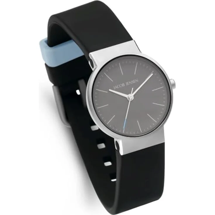 Jacob Jensen Damenuhr Titan Quarz Schwarz/Hellblau 192, Silikonarmband und Synthetischer-Saphir Uhrglas – Bild 2