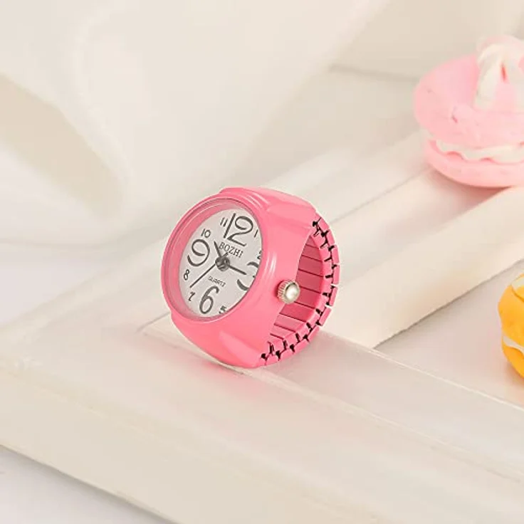 JewelryWe Damen Ringuhr, Elastischer Uhrenring mit Analog Quarzwerk und Herz Design, Rosa, Ideal als Geschenk für Mädchen – Bild 5