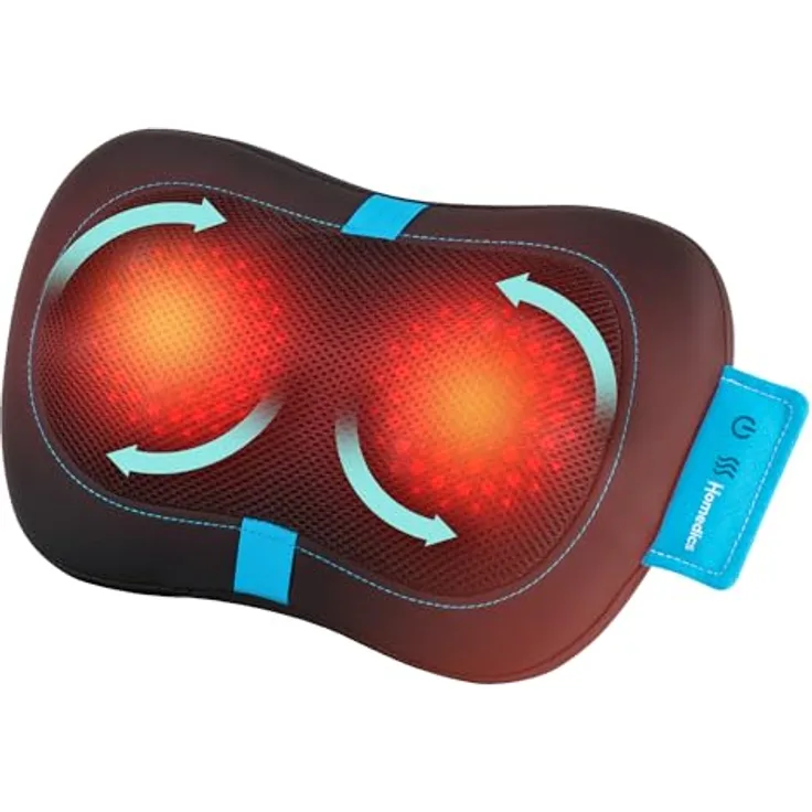 HoMedics tragbares Shiatsu-Massagekissen mit Wärme - Tiefengewebs-Massagegerät für Nacken, Schultern und Rücken mit 4 rotierenden Köpfen, 2 Richtungen & Wärmefunktion in Grau