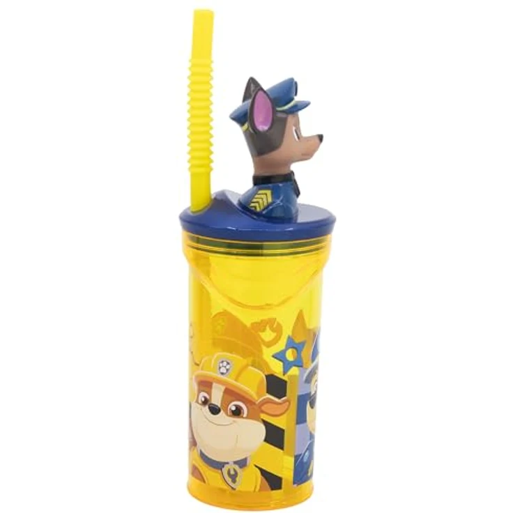 PAW PATROL 3D Trinkflasche Becher, 360 ml mit Strohhalm und Figurdeckel für Kinder – Bild 3