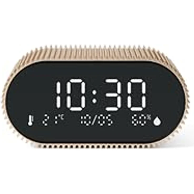 Lexon Ray Clock, Quarzwecker Digitalwecker mit schwarzem LCD-Display, Innenthermometer und Hygrometer, goldfarben – Bild 3