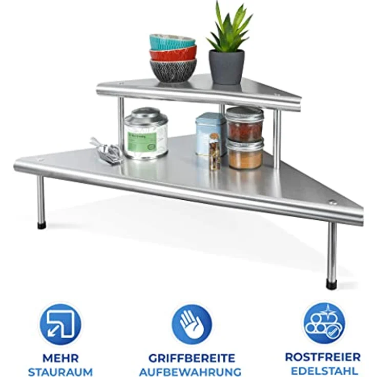 Maximex Küchen-Eckregal Massivo Duo mit 2 Ablagen Edelstahl - Aus Edelstahl, Edelstahl rostfrei, 48.5 x 31 x 48.5 cm, Silber – Bild 3