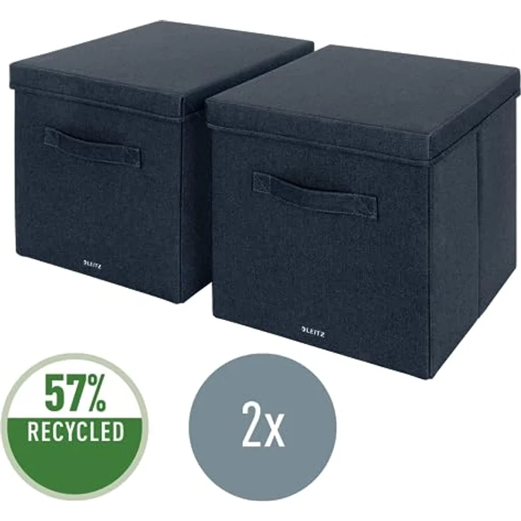 Leitz Aufbewahrungsbox aus Stoff mit Deckel, 2er-Set Würfelaufbewahrungsboxen, faltbare Aufbewahrungsbox aus Stoff, faltbar & umweltfreundlich, samtgrau, groß, 61450089 – Bild 3