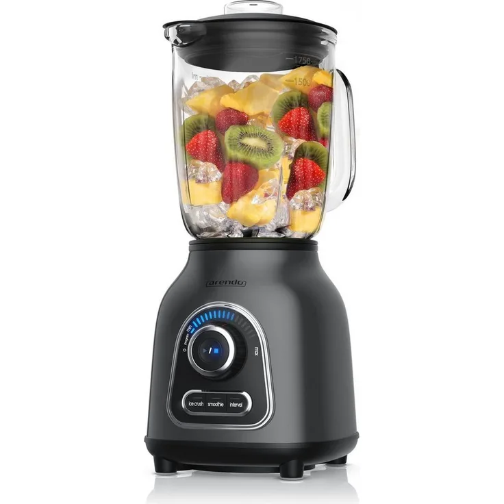 Arendo Edelstahl Standmixer, Hochleistungsmixer mit 1,75l Glasbehälter, 1400 W, 10 Leistungsstufen, Impulsfunktion und Edelstahlmesser