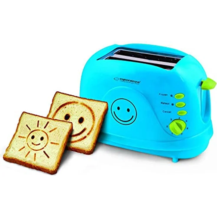Esperanza Toaster 2 Scheiben mit SMILEY Bild Muster und Timer, Sandwich Krümelschublade, blau – Bild 2