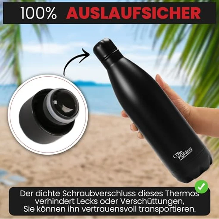 Otto Koning Edelstahl Trinkflasche 1 Liter – Vakuumisolierte, auslaufsichere Sportflasche mit doppelwandiger Isolierung für Büro und Outdoor – BPA-frei, robust – Bild 4