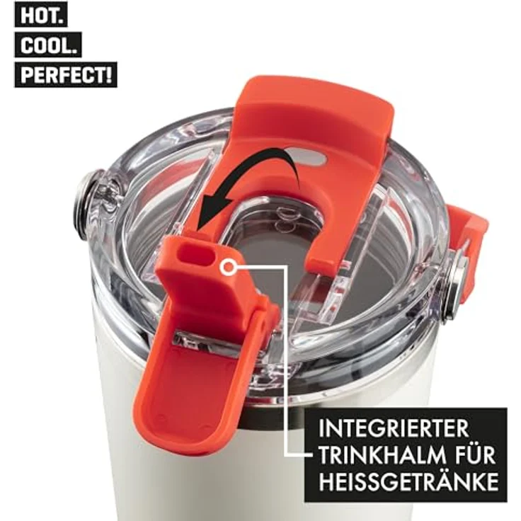 ROTPUNKT Thermobecher Edelstahl 500 ml, Isolierbecher mit Strohhalm & Click & Go Trinköffnung, auslaufsicher, BPA-frei, klappbarer Tragegriff, white – Bild 4