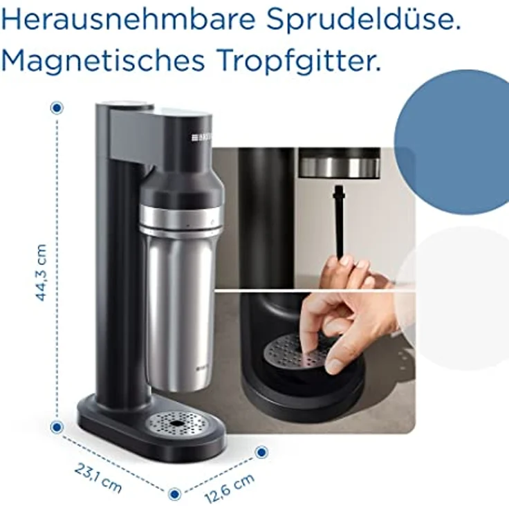 BRITA Wassersprudler sodaTRIO (schwarz) inkl. 1x Glasflasche (1l), 1x isolierte Edelstahlflasche schwarz (0,65l) & 1x BRITA CO2-Zylinder / macht aus Leitungswasser prickelndes Sprudelwasser zu Hause - Preisvergleich – Bild 4