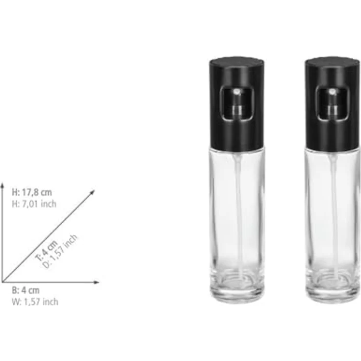 WENKO Ölspender Modell Nevo, Set 2-tlg, Sprüher für Öl & Essig, 100 ml je Glasbehälter, rostfreier Edelstahl-Sprühkopf, schwarz – Bild 5