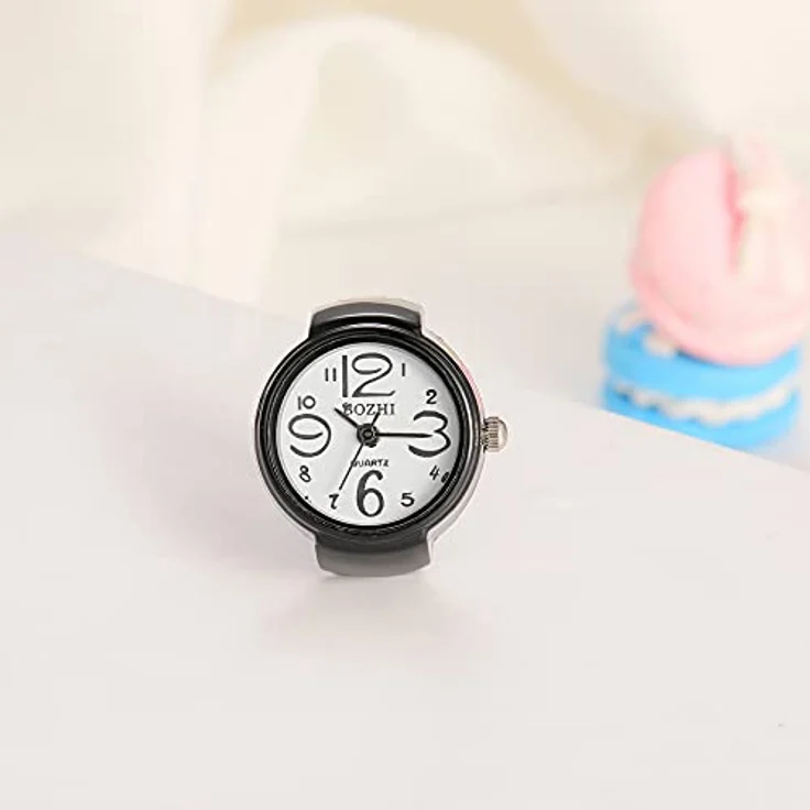 JewelryWe Damen Ringuhr, Elastische Quarzuhr mit Analoganzeige und Verstellbarem Ringband, Schwarz – Bild 4
