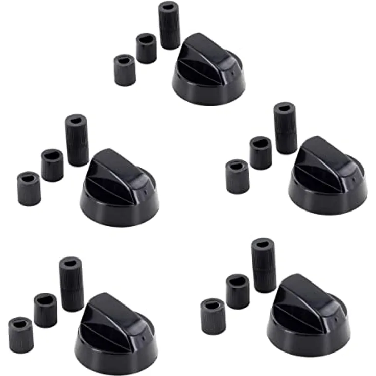 DL-pro 5x Universal Drehknopf Set Ø 42mm, Herdknöpfe mit 6mm und 8mm Adaptern, schwarz