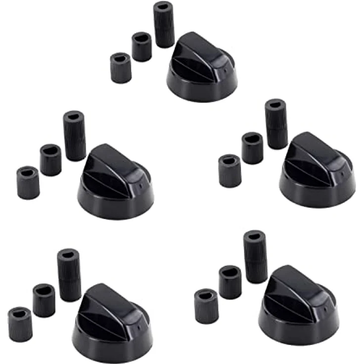 DL-pro 5x Universal Drehknopf Set Ø 42mm, Herdknöpfe mit 6mm und 8mm Adaptern, schwarz – Bild 1