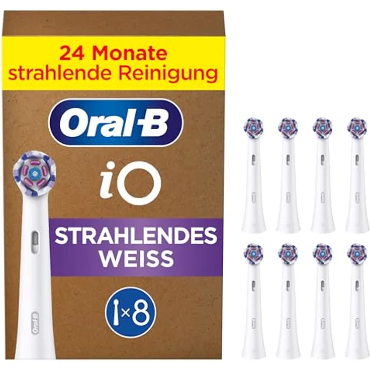 Oral-B iO Strahlendes Weiss, Original Aufsteckbürsten für elektrische Oral-B iO Zahnbürsten, Zahnaufhellung, Weiß, 8 Stück