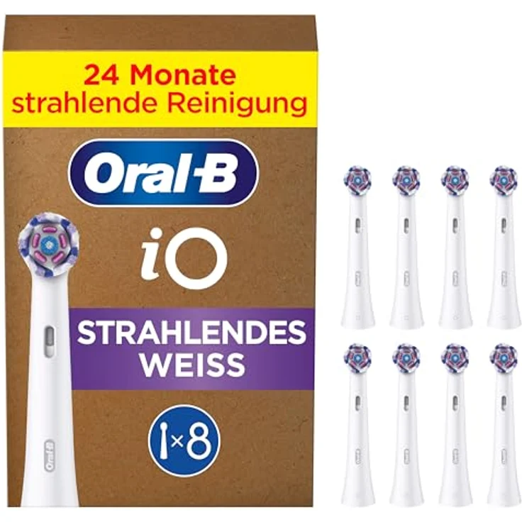 Oral-B iO Strahlendes Weiss, Original Aufsteckbürsten für elektrische Oral-B iO Zahnbürsten, Zahnaufhellung, Weiß, 8 Stück – Bild 1