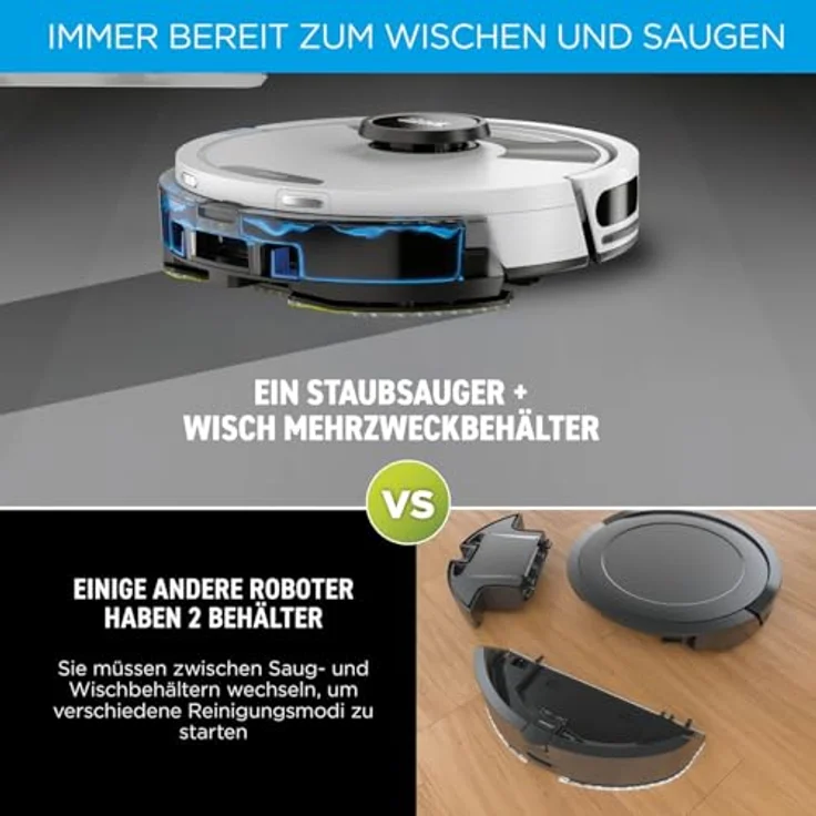Shark Matrix Plus 2-in-1 Wisch- & Saugroboter mit LiDAR Home Mapping, selbstentleerend, für Teppiche & Hartböden, Anti-Allergen, selbstaufladend, Weiß RV2620WAEUWH – Bild 3