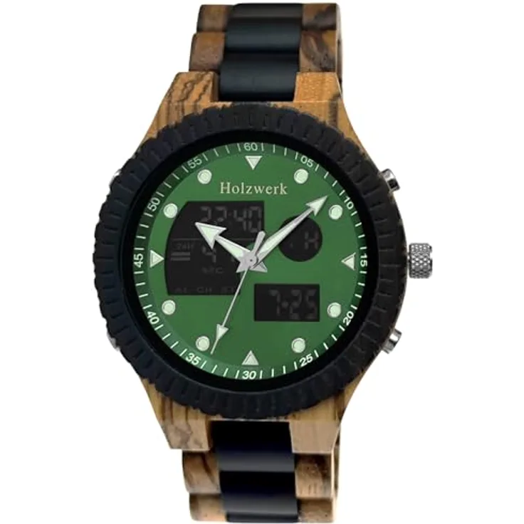 Holzwerk Germany Handgefertigte Designer Herren-Uhr Öko Natur Holz Analog-Led Armbanduhr Led Braun Schwarz