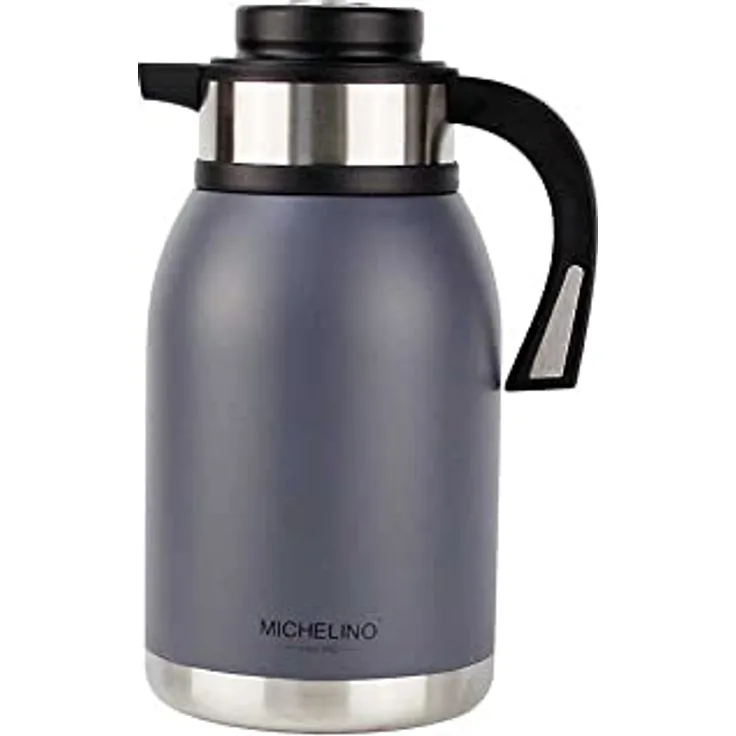 Michelino 2 Liter Isolierkanne Thermokanne Thermoskanne Nora Kaffeekanne Teekanne Isolierflasche (grau)