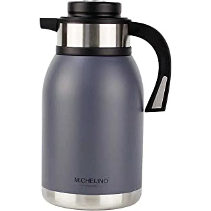 Michelino 2 Liter Isolierkanne Thermokanne Thermoskanne Nora Kaffeekanne Teekanne Isolierflasche (grau) – Bild 1