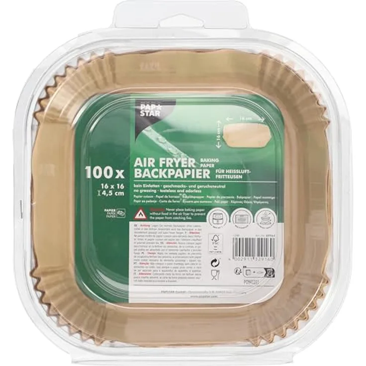 PAPSTAR 100 Backpapiere 16 cm x 16 cm x 4,5 cm braun für Heißluftfritteusen