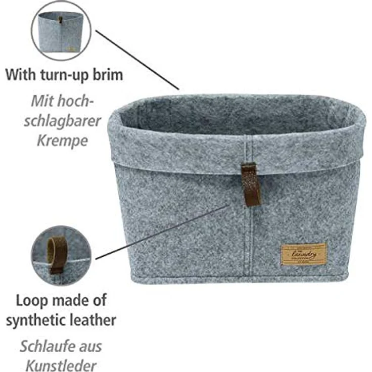 WENKO Filz-Korb Feli L, Aufbewahrungsbox im skandinavischen Design, 30 x 19 x 18 cm, aus 100% Polyester, Grau – Bild 2
