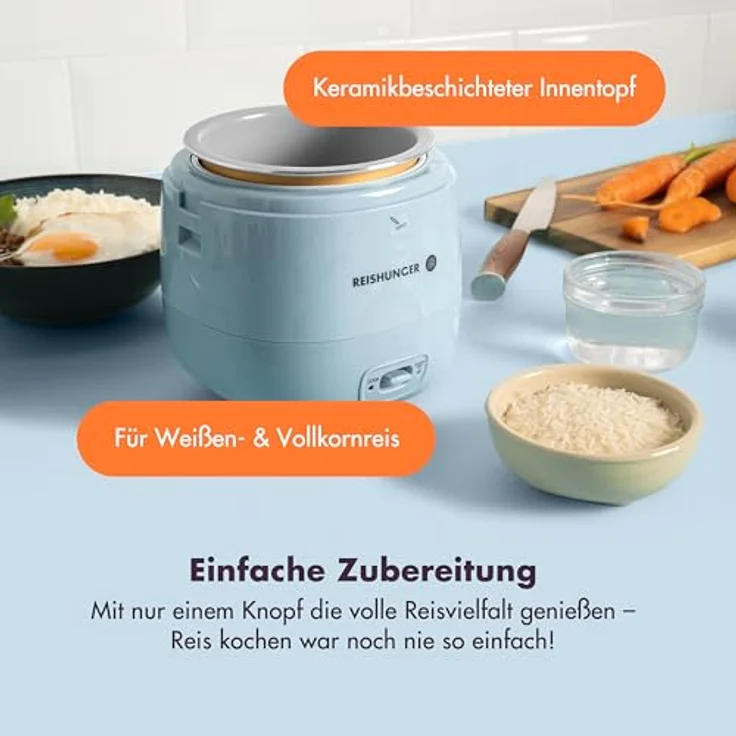 REISHUNGER Mini Reiskocher Starter Set 0,3 L - Hellblau - Elektrischer Reiskocher für 1-2 Portionen mit 8 Reissorten – Bild 4