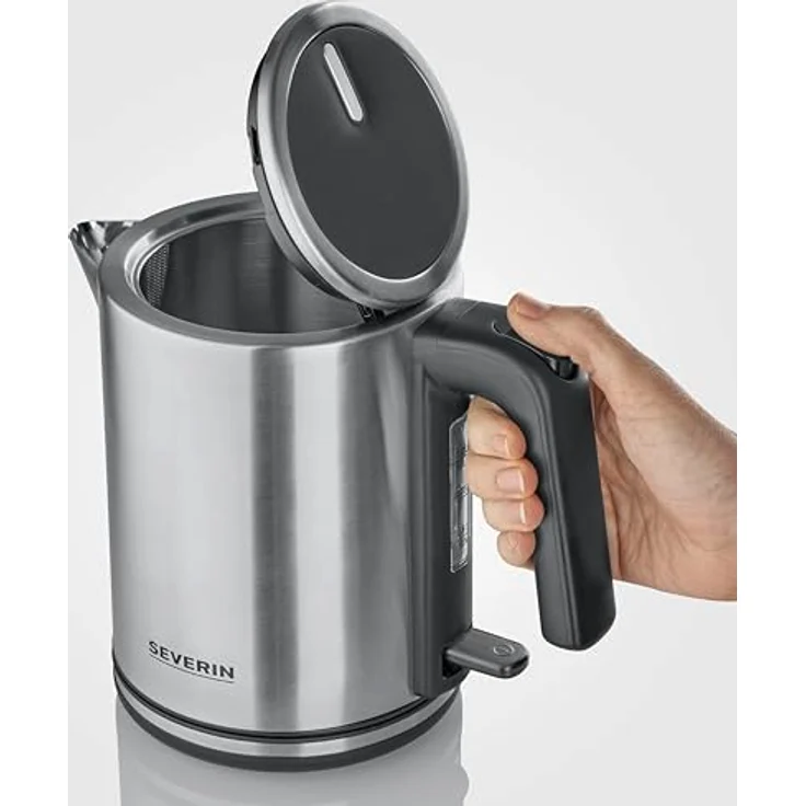 SEVERIN Wasserkocher 1L, elektrischer Wasserkocher mit Wasserstandsanzeige, Kalkfilter, XXL-Öffnung, leistungsstark & kompakt, 100% BPA-frei, 2.400 W, silber-schwarz/Edelstahl – Bild 3