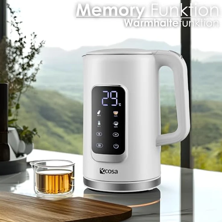 ecosa Wasserkocher Edelstahl mit Temperatureinstellung 1,7 Liter 2200 Watt Teekocher BPA FREI LED Display Warmhaltefunktion (Wanda White) – Bild 5