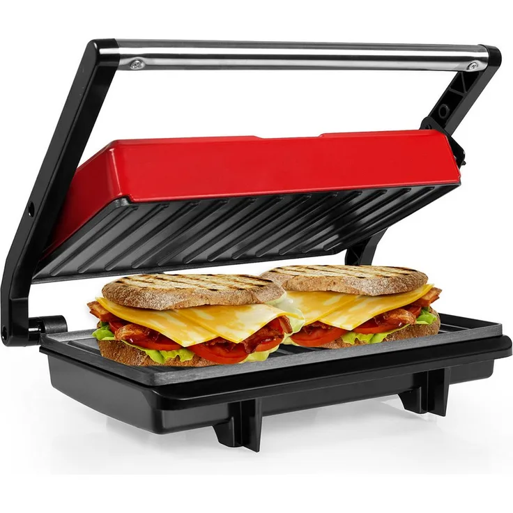 Gotoll GL311 Kontaktgrill, 750 W Sandwichmaker mit antihaftbeschichteten Platten, flexiblem Deckel und Überhitzungsschutz, Tischgrill Größe 26.5 x 21 x 8.6 cm