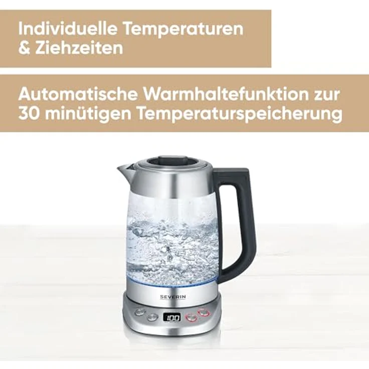 SEVERIN Glas Tee- & Wasserkocher Deluxe, Edelstahl, 5 Teeprogramme, Warmhaltefunktion, 1,7 L, 3000 W – Bild 4