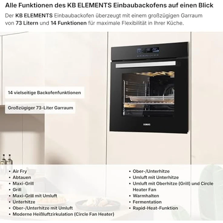 KB ELEMENTS Autarkes Herdset, 60cm Einbaubackofen mit 14 Funktionen, 59cm Kochfeld mit Flexzone, Timer, Kindersicherung, Grill, Heißluft und Air Fry Funktion – Bild 2