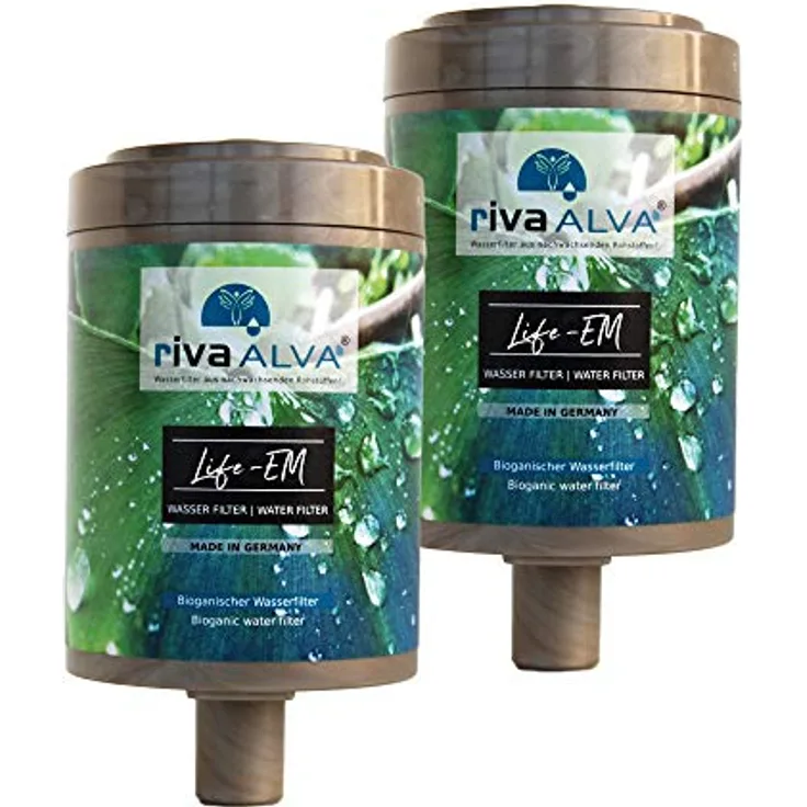 rivaALVA Life-EM Trink-Wasserfilter 2er Set Ersatz-Filter, Blockaktivkohle mit EM Keramik, reduziert Schadstoffe wie Chlor, Mikroplastik, Schwermetalle