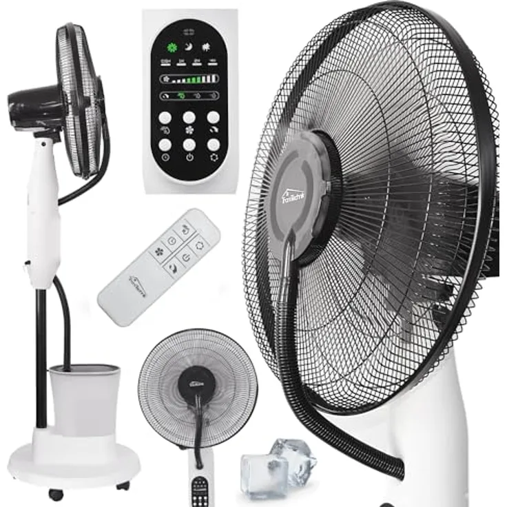 Tronitechnik® Standventilator mit Wasser, Ventilator mit Wasserkühlung Sprühnebel Raumbefeuchter, Fernbedienung, 75 Watt, Oszillierend, 3 Stufen, Timer, Schlafzimmer & Büro