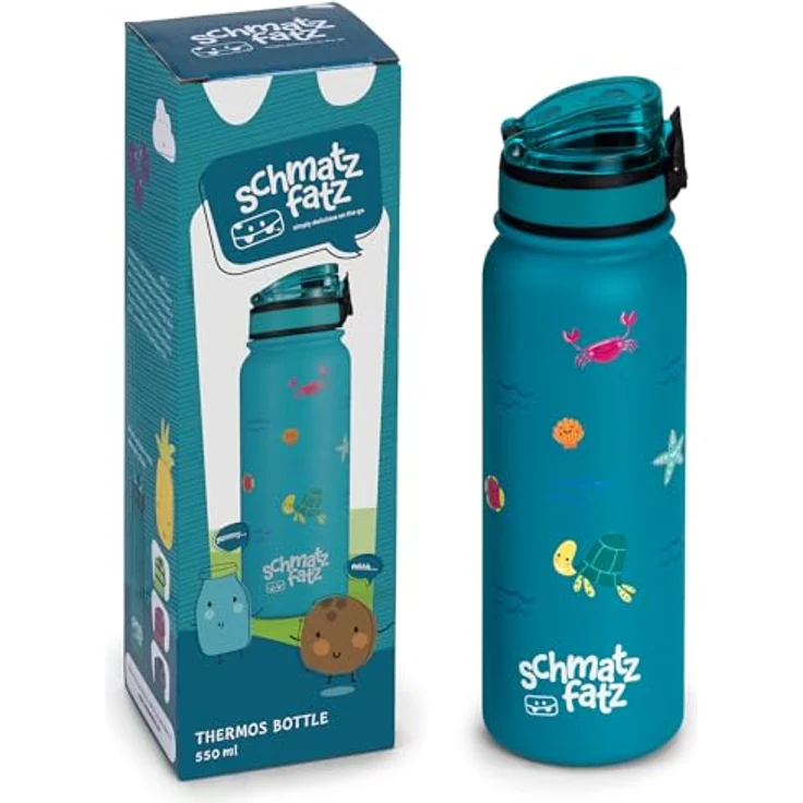 Schmatzfatz Trinkflasche Kinder Auslaufsicher, 550ml Edelstahl-Trinkflasche für Schule & Kindergarten, Wasserflasche BPA-Frei, Für Kaltes & Heißes, Auslaufsichere Trinkflasche für Mädchen & Jungen – Bild 1