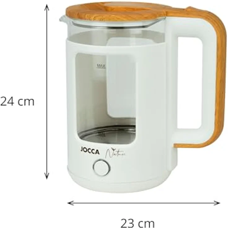 Jocca Elektrischer Wasserkocher 1,8 Liter Nature Line| Schneller Kocher| 360º drehbare Basis| Automatische Abschaltung| Elegantes Design| Borosilikatglas| Weiß – Bild 2
