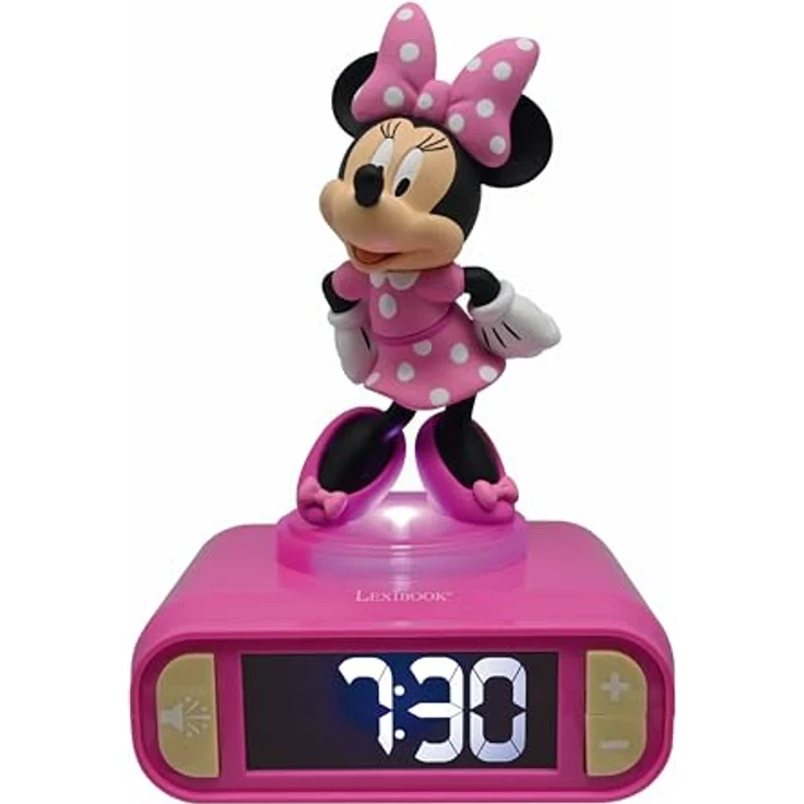 Lexibook Disney Minnie Nachtwecker mit LCD-Bildschirm, Hintergrundbeleuchtung, 6 Klängen, Schlummerfunktion, pink, RL800MN – Bild 3