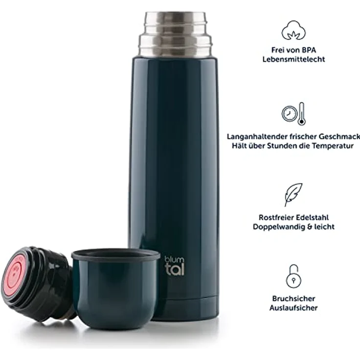 Blumtal® Thermosflasche 700ml - BPA-freie Thermoskanne für warm&kalt - auslaufsichere Isolierflasche 700ml aus Edelstahl rostfrei - Thermosflasche mit Becher - Thermoflasche - Stainless Steel - Silber – Bild 5