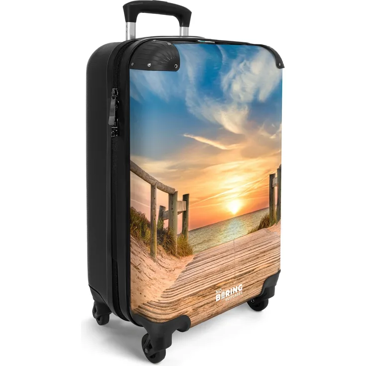 NoBoringSuitcases.com© Hartschalen-Trolley Strandweg bei Sonnenuntergang 55x35x20cm, 4 Rollen, Reisetasche mit Rollen, Koffer Handgepäck Flugzeug