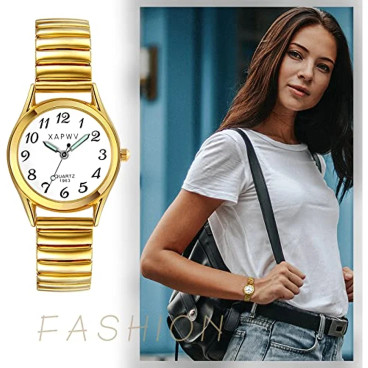 Avaner Damen Armbanduhr, elastisches Band, rundes quadratisches Zifferblatt, analoge ultra-dünne Quarzuhr mit leuchtenden Zeigern, ideales Geschenk für Frauen – Bild 2