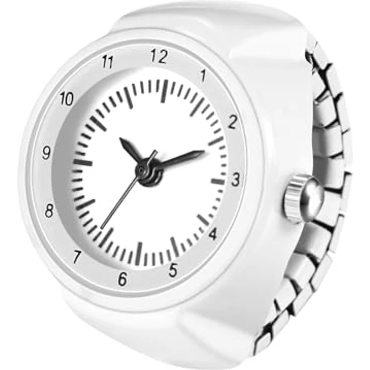 JewelryWe Ringuhr, Elastische Analog Quarz Uhr mit weißem Edelstahl Stretch Band für Damen und Herren – Bild 1