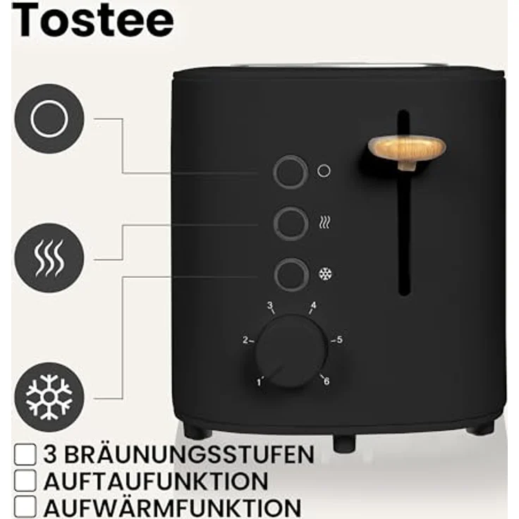 lionelo Toaster TOSTEE, 2 kurze Schlitze, 1500,00 W, Krümelfach/Auftau- & Aufwärmfunktion, weiß-schwarz – Bild 3
