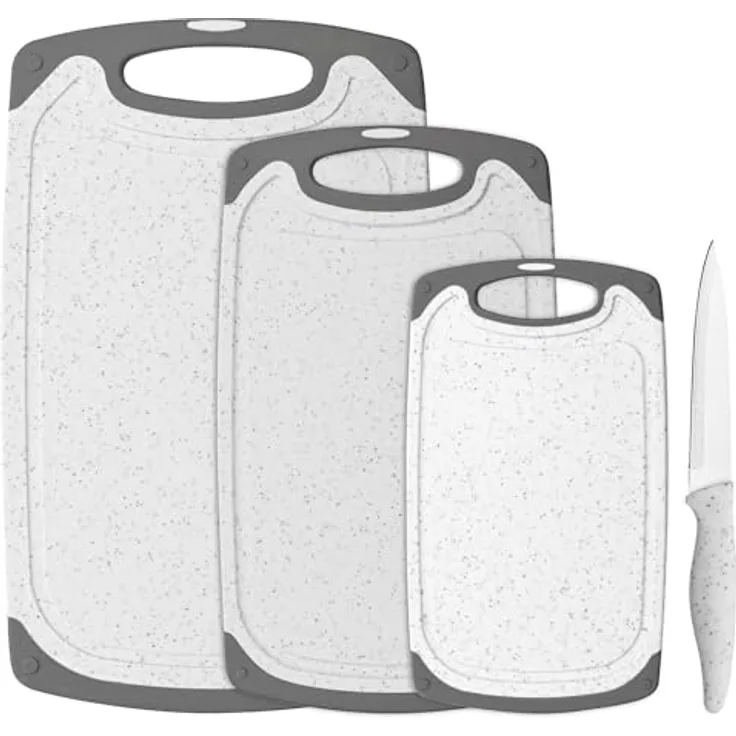GRÄWE Schneidebrett Set, 4-teilig, rutschfest, antibakteriell, Spülmaschinenfest, Weiß