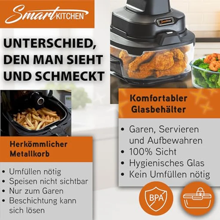 Telewelt Heißluftfritteuse 4-in-1 mit Temperatursteuerung, Timer und automatischer Abschaltung, Schwarz, 5,5 Liter – Bild 9