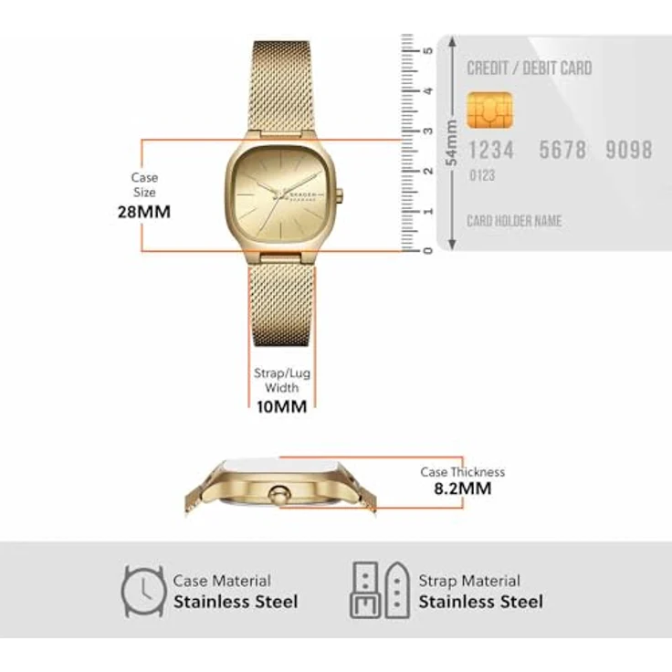 SKAGEN Quarzuhr MELLEM LILLE SKW3164, Damen-Armbanduhr mit goldfarbenem Edelstahlarmband und quadratischem 28-mm-Gehäuse – Bild 7