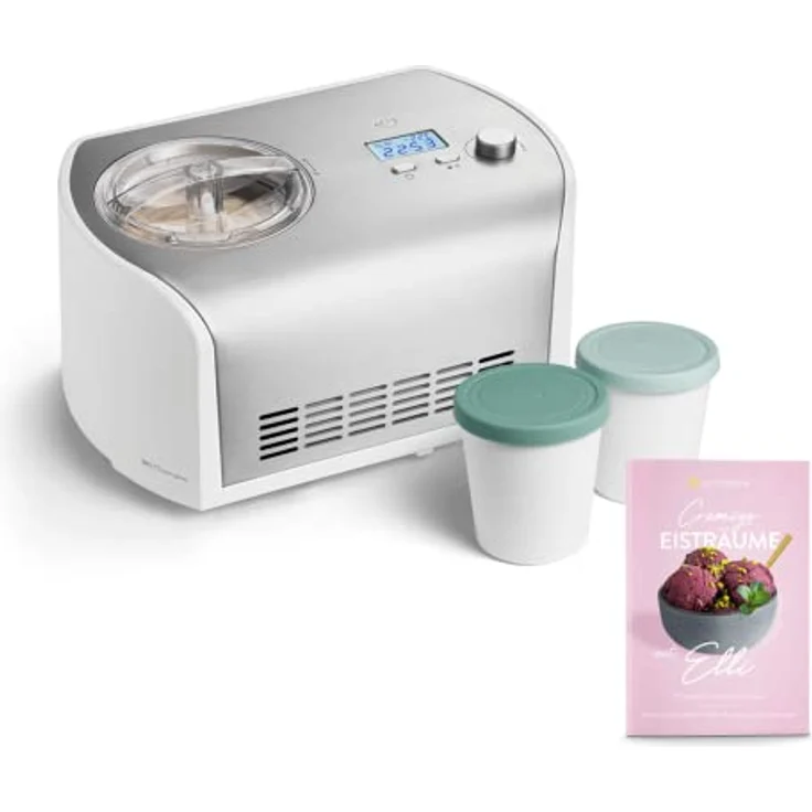 Springlane Eismaschine mit Kompressor inkl. Rezeptheft, 1,2 l, 135 W, Elli + 2 Aufbewahrungsbehälter Türkis – Bild 2