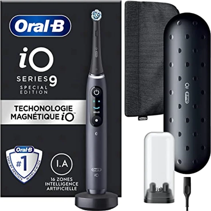 Oral-B iO Series 9 Special Edition, elektrische Zahnbürste, Bluetooth verbunden, 7 Bürsten-Modi, 1 Reiseetui, 1 Tasche, Schwarz – Bild 1